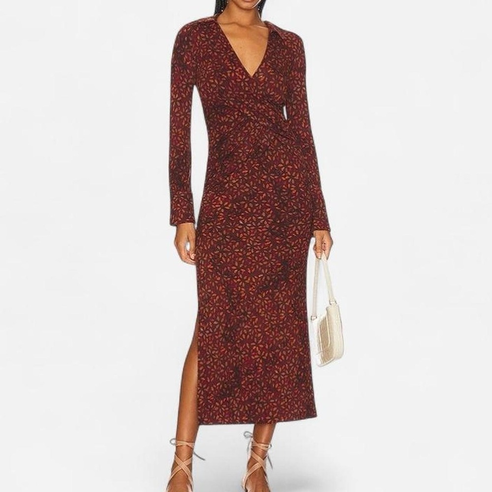 FREE PEOPLE Shayla Maroon Printed Boho Wrap Midi Dress Small NWT
